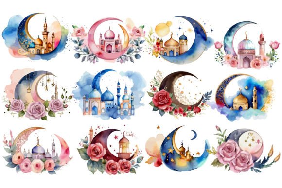 Download Watercolor Moon Ramadan Mosque Design - Premium Resources