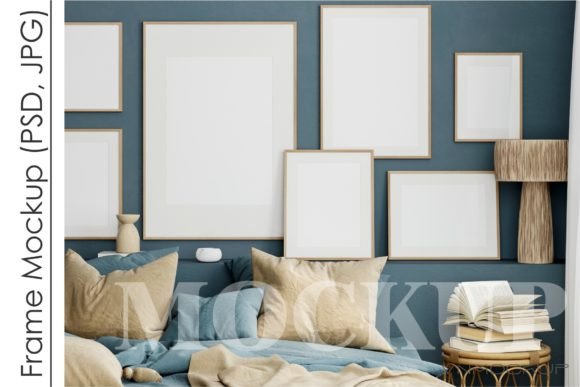 Download Gallery Wall Mockup in Bedroom Interior - Gallery Collection