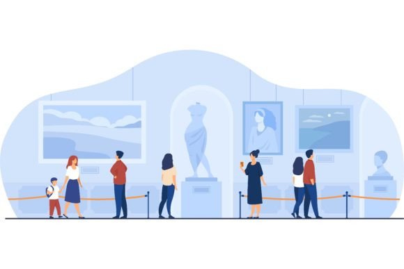 Download Museum Visitors Walking in Art Gallery. - Gallery Collection