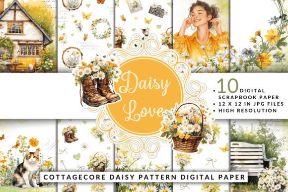 Download Cottagecore Daisy Pattern Digital Paper - Digital paper Collection